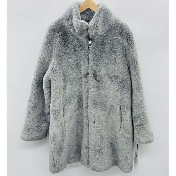 Calvin Klein Womens Size XL Soft Faux-Fur Mid-Length Anorak Coat in Gray $320 - Picture 2 of 10
